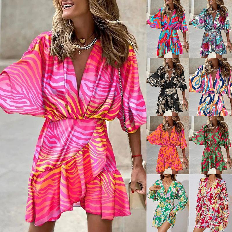 

Independent Station Amazon Spring/Summer Autumn Fashion Street Batwing Sleeve V Neck Hem Irregular Dress Women s Fashion Color 3 XL