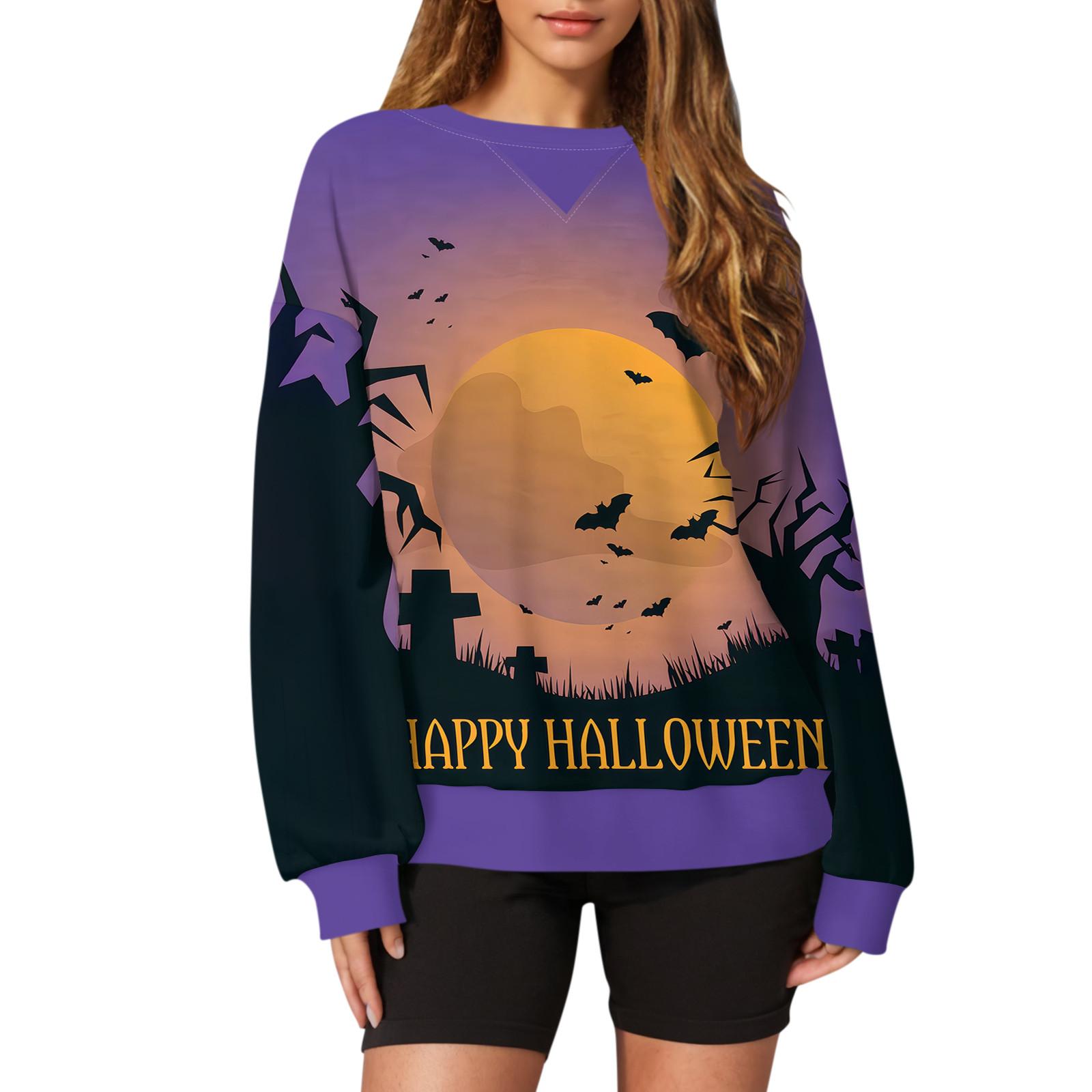 

Женский повседневный пуловер с принтом на Хэллоуин, рубашка с длинным рукавом, толстовка большого размера M