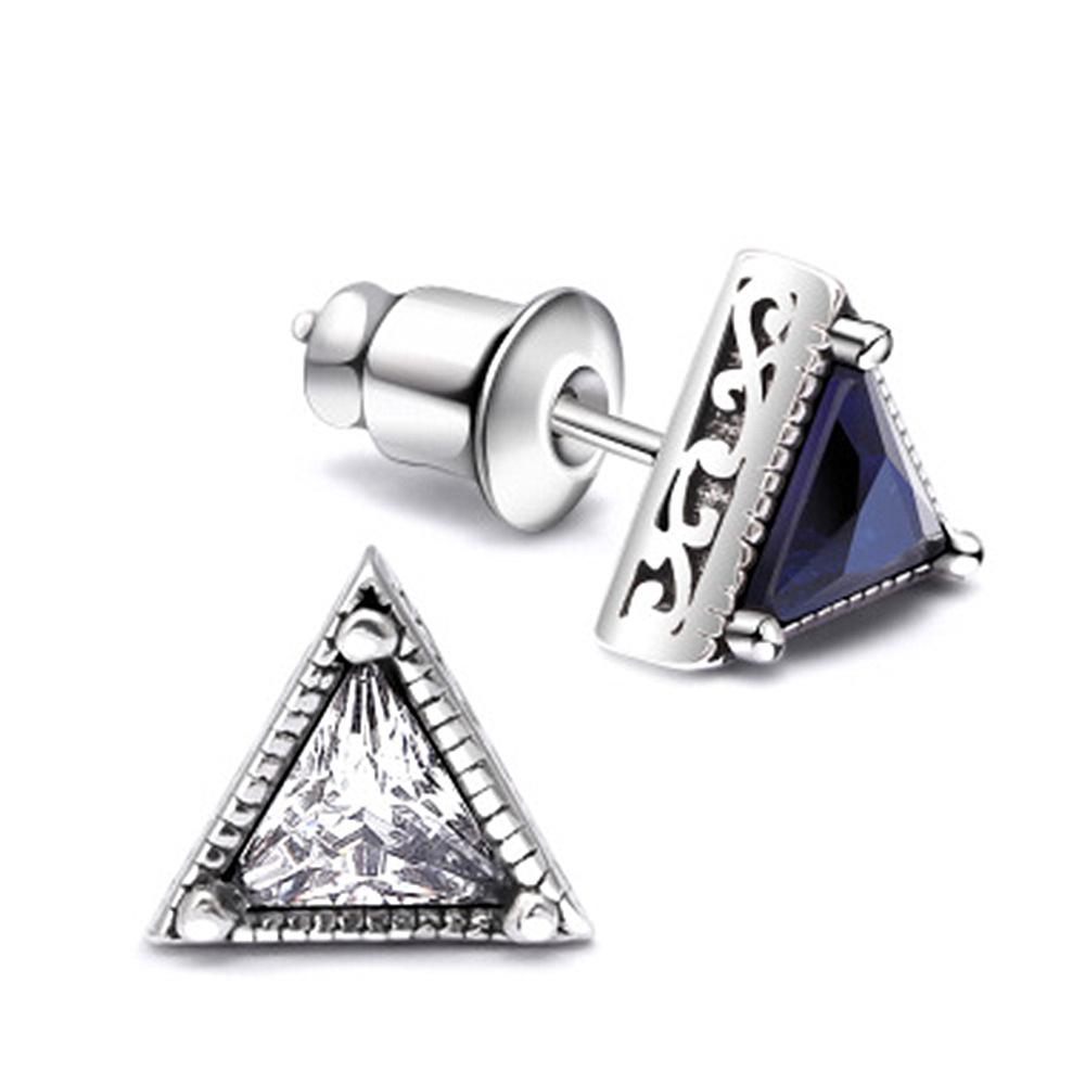 Copper-Plated Platinum Deep Blue Diamond Stud Triangle Earrings for Men Deep Blue Diamond Stud [Platinum]