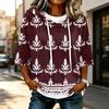 Damen Casual Kapuzen-T-Shirt mit 3/4-Ärmel und geometrischem Aufdruck