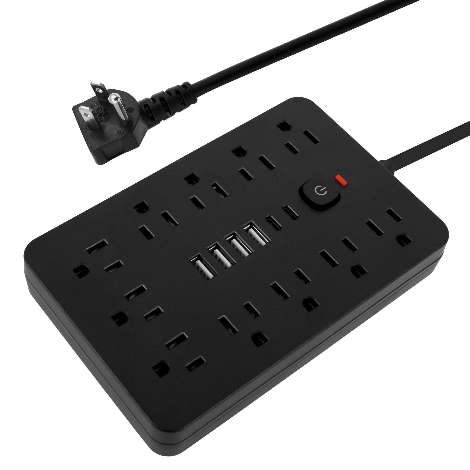 

17 in 1 Protector Power Strip Wall Mounted Power Strip with Surge Flat Plug Power Strip with USB Ports for Home Office Travel Black