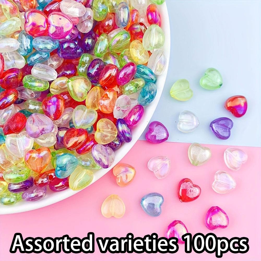 

100/300/500 шт. Красочные разноцветные акриловые сердечки в форме милого и живого браслета, ожерелья, серег, бусины своими руками, лето Assorted varieties 100pcs
