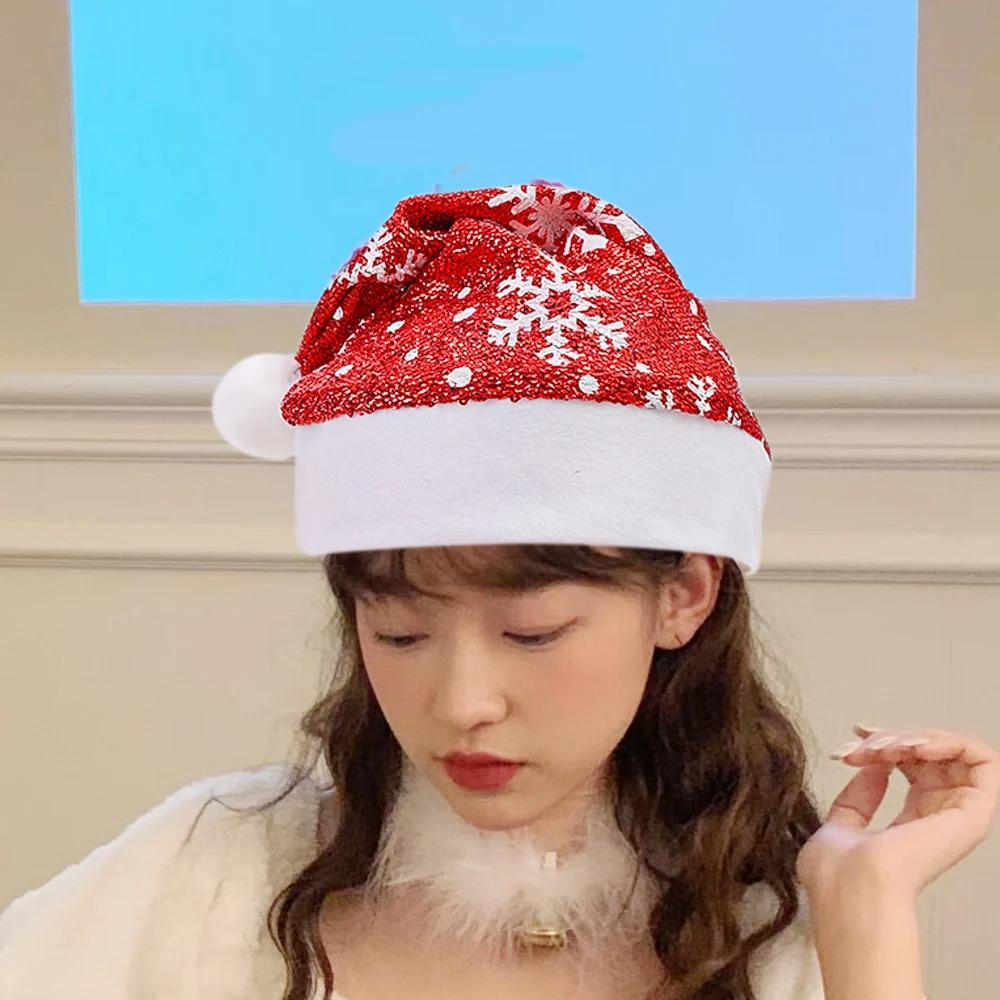 Snowflake Santa Hat Shiny Colorful Xmas Cap Christmas Hat Unisex Holiday Party Headwear For Stage Performance New Year Party