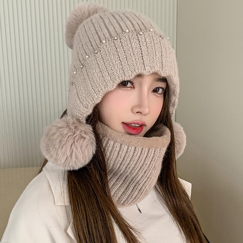 

Теплая шапка-бини с защитой ушей и помпоном, женская зимняя шапка из кроличьего пуха, ветрозащитная шерстяная шапка, плюшевая шапка-пуловер для женщин one size