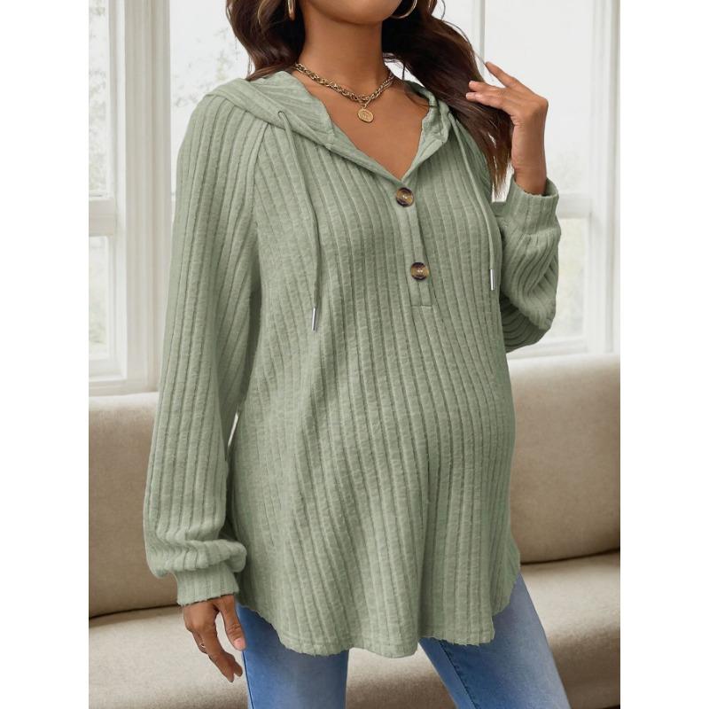 Pregnant Women Knit Hooded Long Sleeve Loose Fit Maternity Top