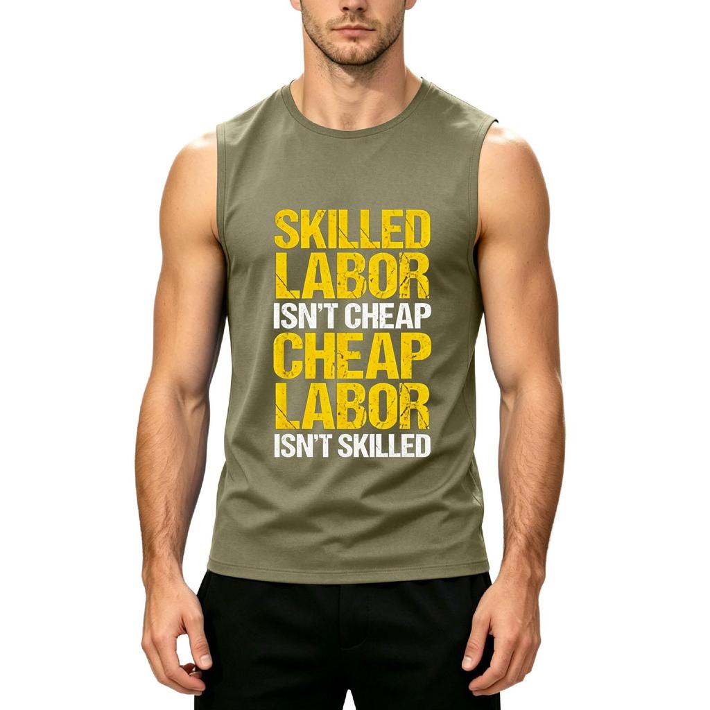Men's Sleeveless Casual Tank Top Muscle Fit Crew Neck Printed Graphic Labor Day Shirt Summer Workout Gym Vest