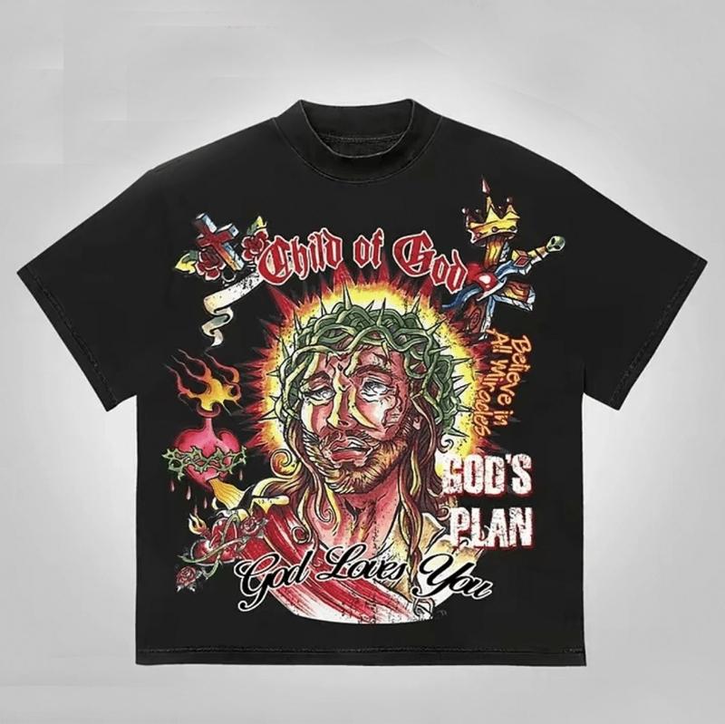 Summer Bestseller Y2K Style Patterned Short-sleeved T-shirt - 100% Pure Cotton, Designed By Jesus Christ with "God's Plan" Print