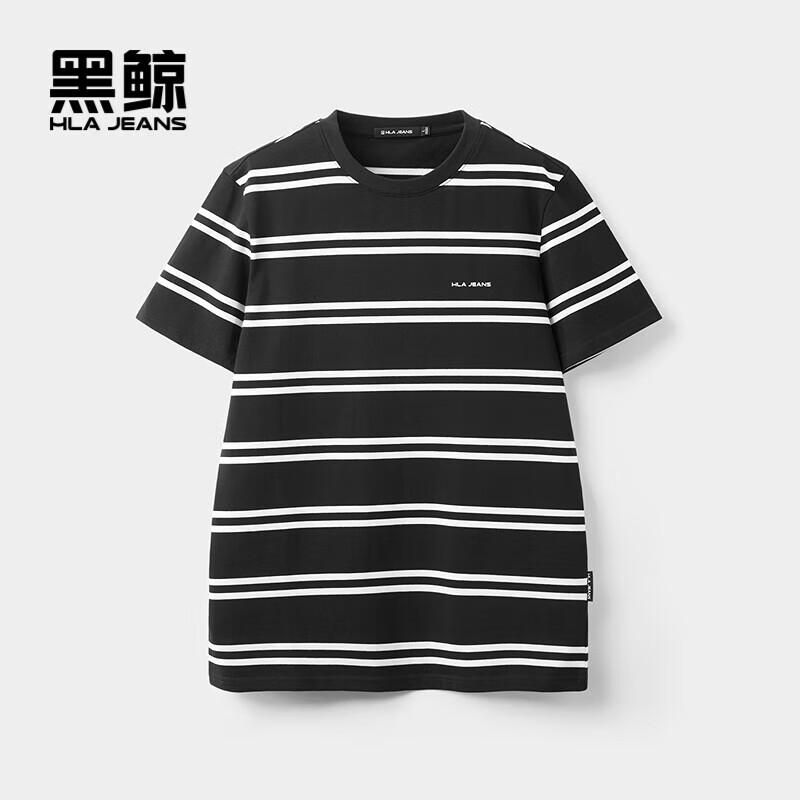 HLA Black Whale Men s 2025 Summer Striped Short Sleeve T-Shirt L