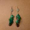 Green Natural Water Drop Feather Earrings for Women Vintage Boho Long Rhinestone Crystal Dangle Earring Vacation Jewelry