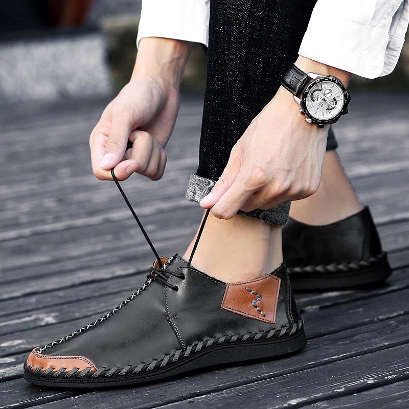 Plus Size Leather Shoes Men's Genuine Leather Spring and Summer Men's Handmade Casual Shoes British Leather Shoes All-Match Soft Bottom Men's Shoes