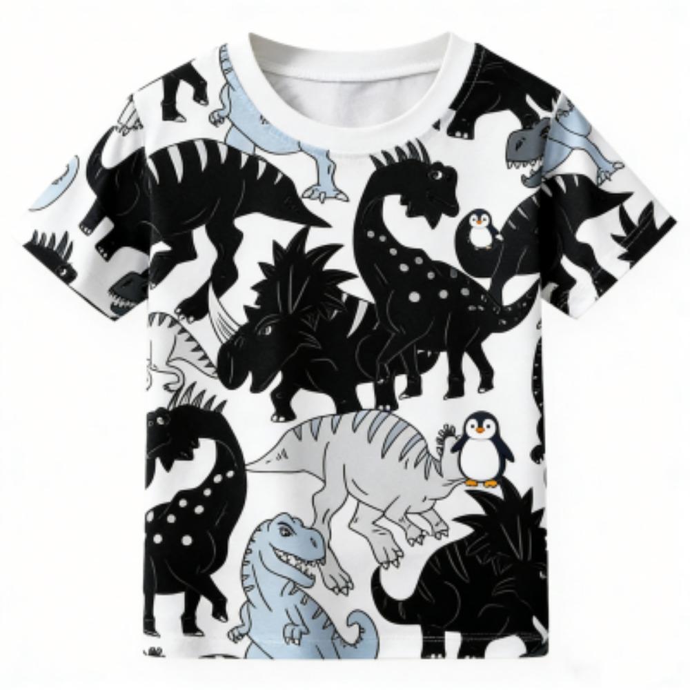 Fashion Kids T-shirt Cartoon Dinosaur Colorful 3D Print Kids Short Sleeves T-Shirt Loose Casual Summer Outdoor Boy and Girl Tees Tops