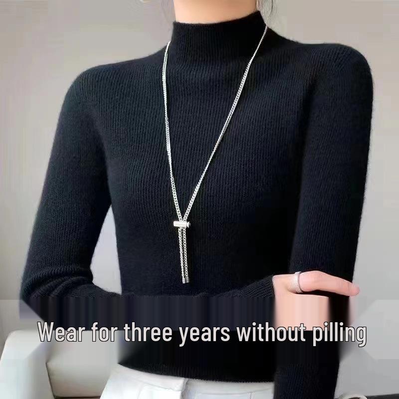 

Women s High-End Slimming Wool Knit Sweater: Semi-High Neck, Long Sleeve, Versatile Fall/Winter Fashion Top S (80-95 lbs)