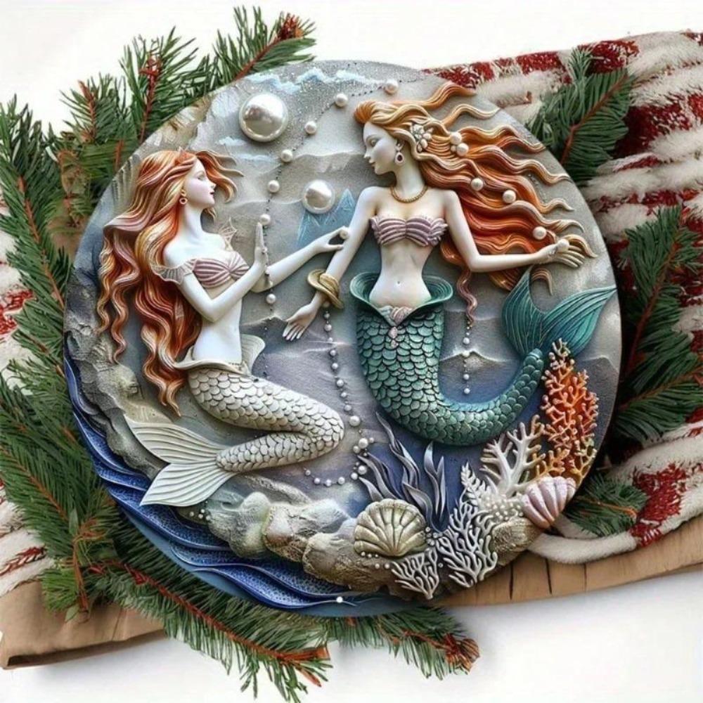 Metal Mermaid Wall Art Pearl Coral Seaside Decor