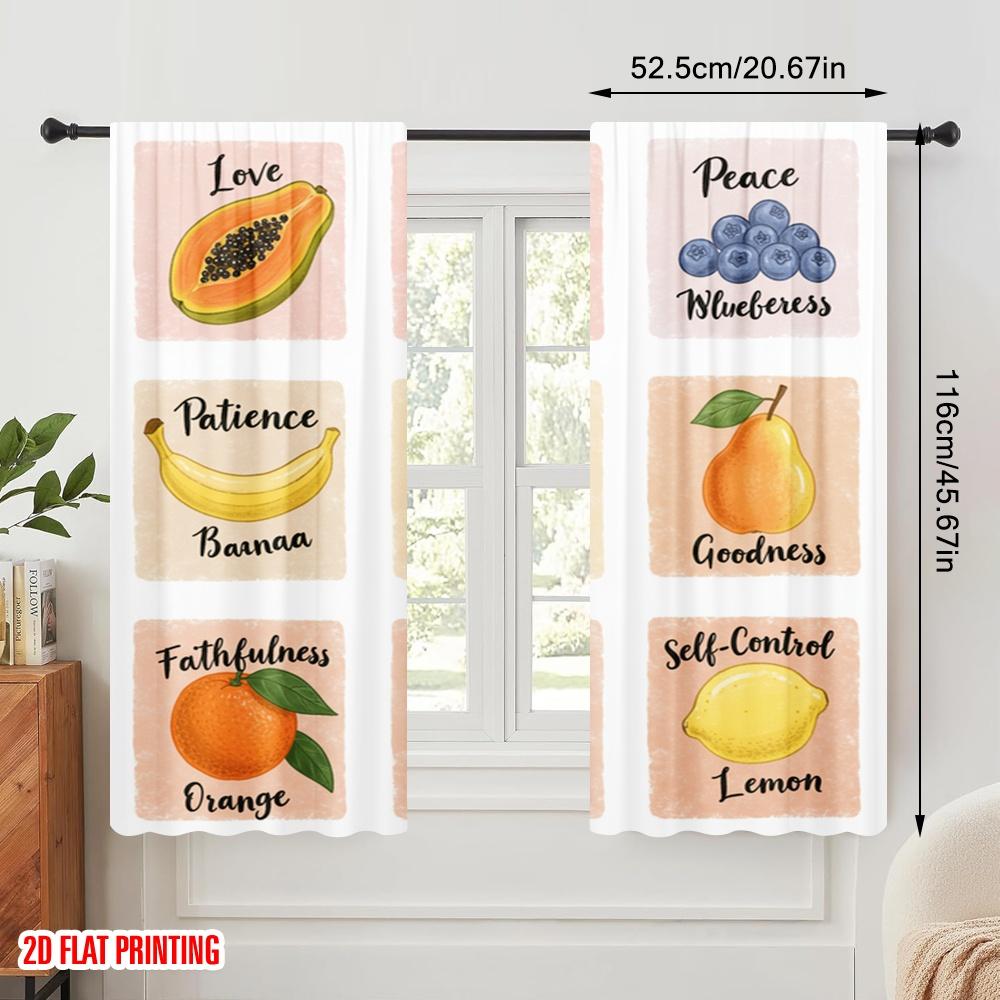 2pcs 2D flat printing Scene Curtains Love Joy Peace Fruit 100% Polyester Without Electricity Birthday Party for Bedroom Office
