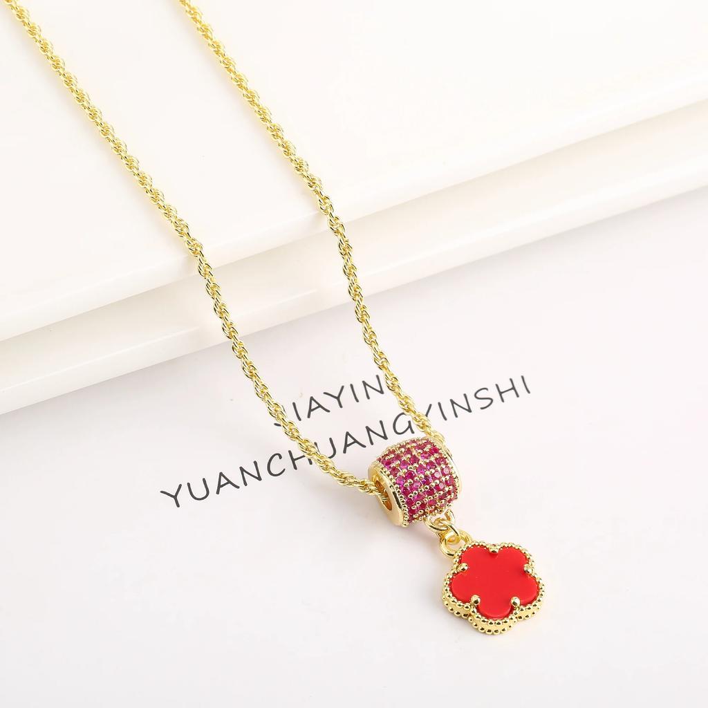 Luxury shiny Zirconia Earrings for women Fashion Five-leaf Flower Earrings Necklace set Classic women's party jewelry Shamrock