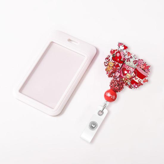 Gör-det-själv Pärlförsedd Märkeshållare Alla hjärtans dag Märkesklämma Justerbar Utfällbar Snodd för Nycklar ID-kort Kreativ Gåva för Par Vänner