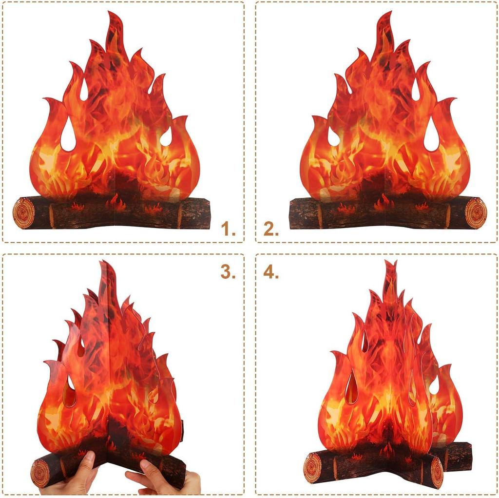 2/4 PCS 3D Fake Campfire – Safe Artificial Flame Decor for Indoor Camping, Bachelorette Parties, Photo Props & Classroom Events