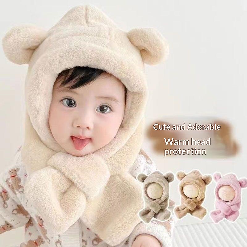 Trendy Cute Cartoon Hat Scarf Winter Warm Scarf Hat For Women Girls Kawaii Ear Protection Soft Furry Scarf Cap Gifts