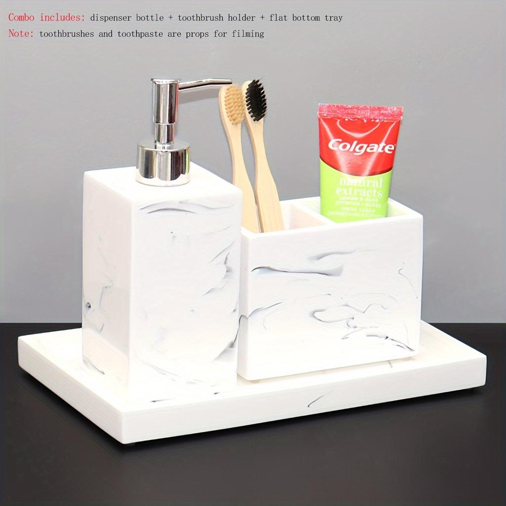 1Set/3pcs Marbled Sandstone Surface Soap Dispenser and Toothbrush Holder Countertop Tray Home Bathroom Apartment Decorative Accessories