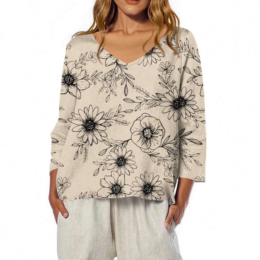 3/4 Length Sleeve Womens Tops Summer Trendy  V-Neck Blouses Dressy Casual  T-Shirt Summer Outfits Beach Vacation