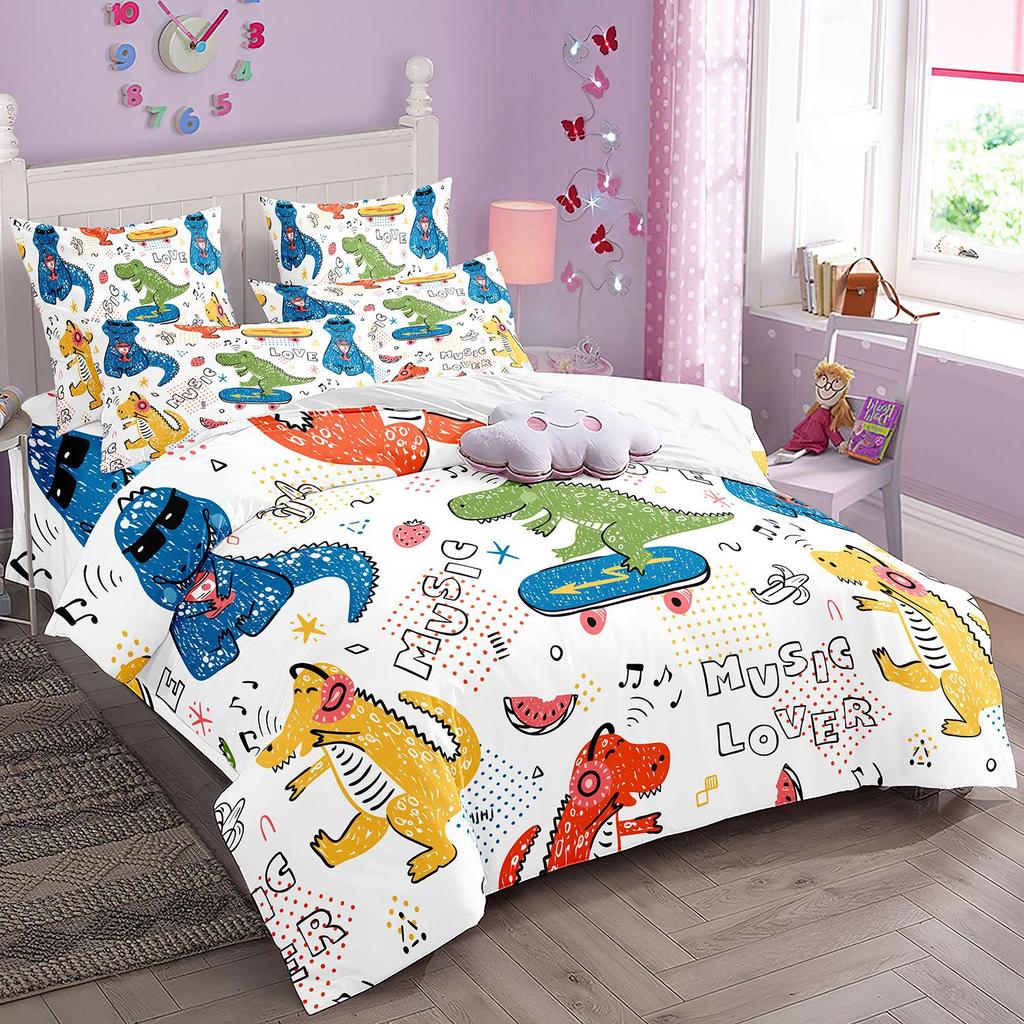 Dinosaur Bedding Sets For Boys Kids Duvet Cover Set, Dinosaur Cute Animals Comforter Cover Bed Set Ultra Soft Room Decor Double