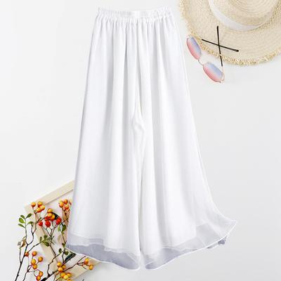 Pantaloni pentru femei, cu talie elastică, de culoare uni, cu picior lat, straturi duble, largi, îmbrăcăminte zilnică, plisate, mai mari, pantaloni pentru damă, haine pentru femei