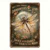 Vintage Victorian Purple Dragonfly Metal Tin Sign 12x8in, Fantasy Night Sky Wall Art, Durable Home Garden Outdoor Porch Decor
