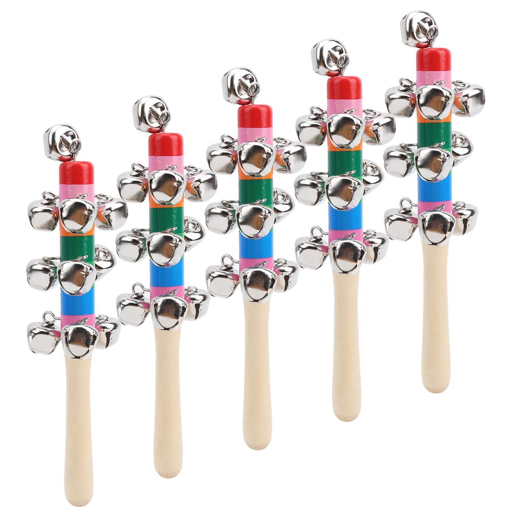 5pcs Handle Wooden Bells Colorful Percussion Instrument Infant Baby Rattle Toys with 10pcs Small