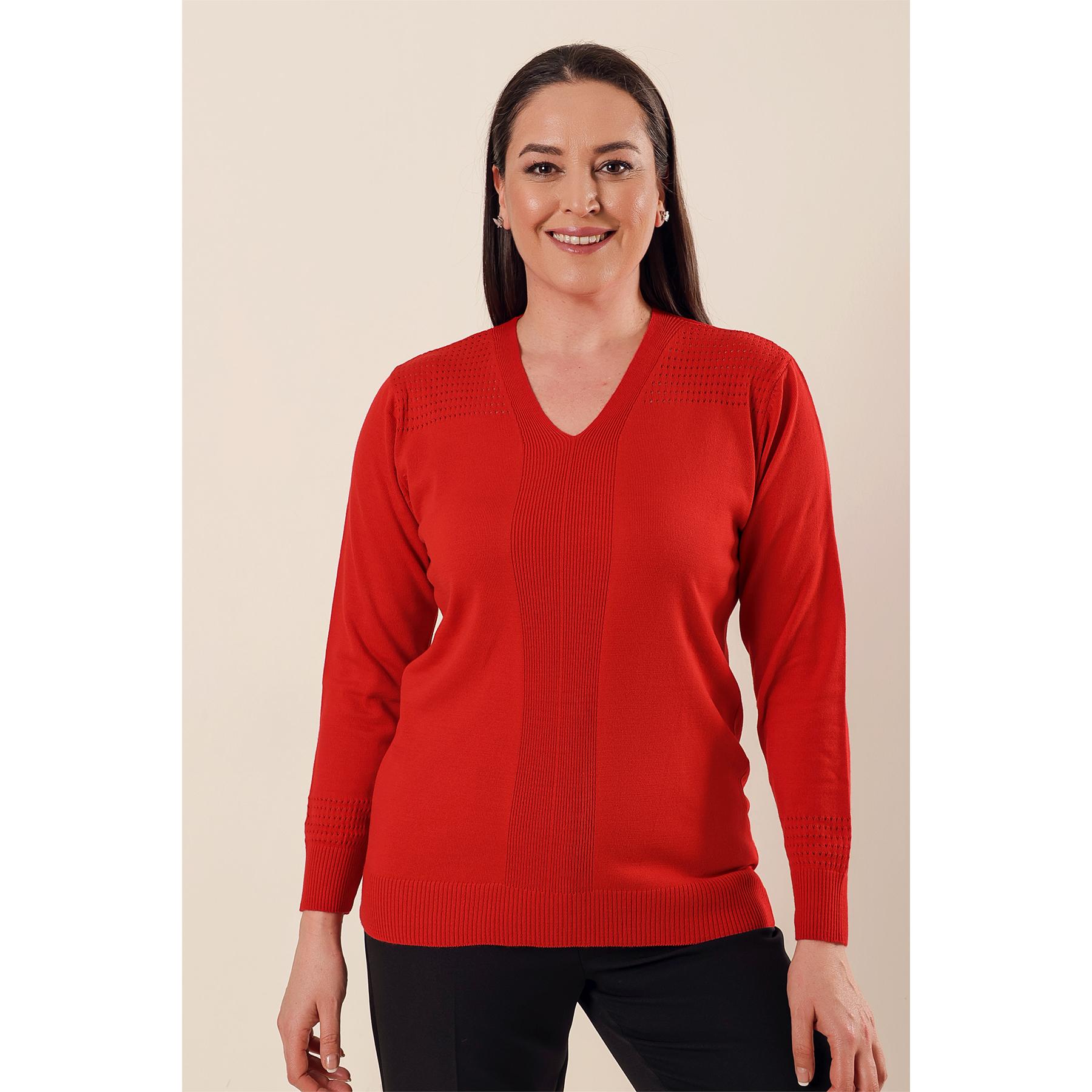 

Акриловый свитер больших размеров с V-образным вырезом и дырками L коралловый