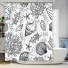 Ocean Life Print Shower Curtain Nautical Bath Decor with Seashells Coral Black White Pattern Bathroom Liner