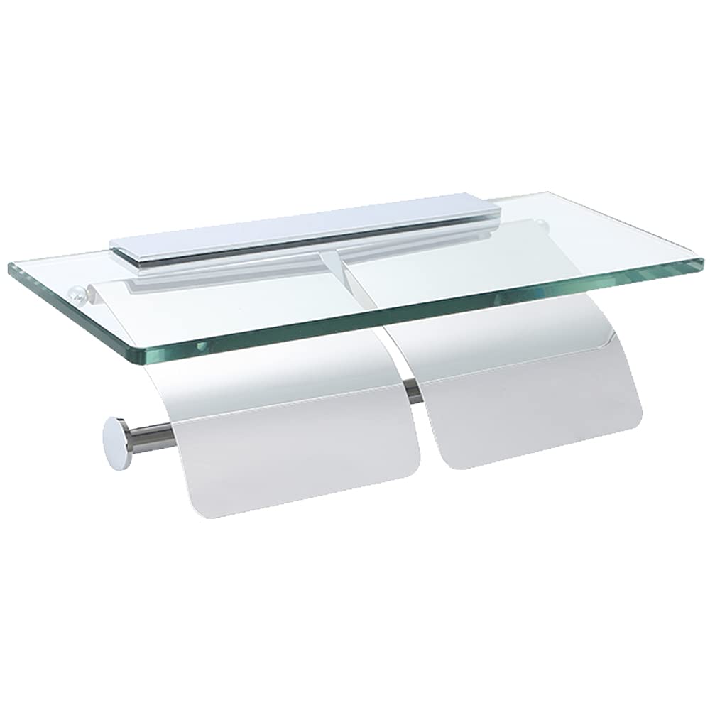 

Glass Toilet Paper Holder with Shelf, Western/Nordic Style, Wall-Mounted, Stylish Storage (Double Type)