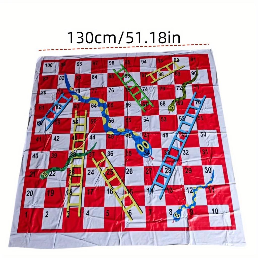Portable PVC Snake Ladder Chessboard Game Mat - Includes Inflatable Snakes & Dice Outdoor Travel Board Game for Family Fun
