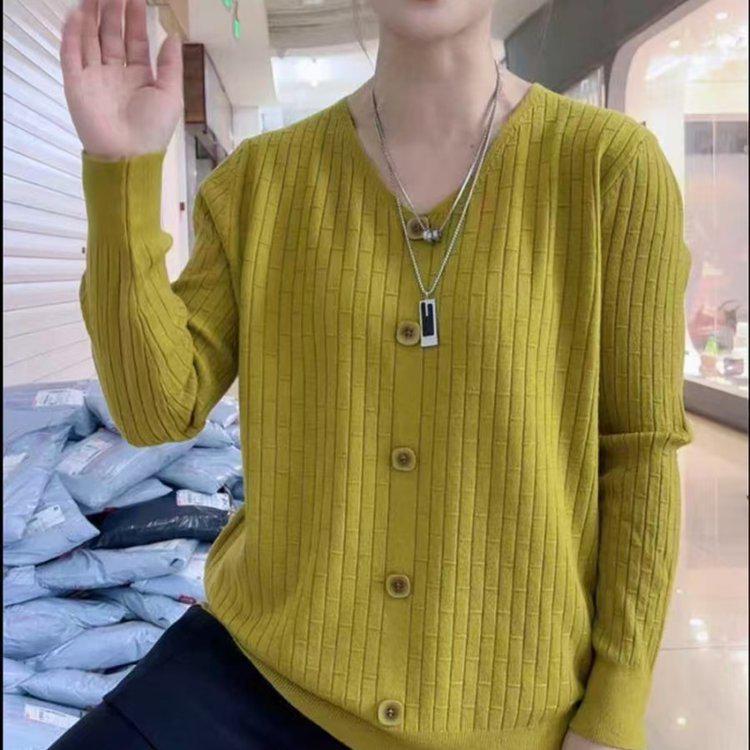 

Pink Striped Long-Sleeve Knit T-Shirt for Women - Casual Spring/Autumn Fashion One Size жёлтый