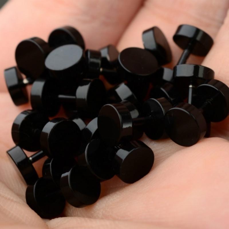 

5 пар/Набор Черные из нержавеющей стали Фейковые обманки для пирсинга ушей, Плаги, Боди-украшения, Пирсинг, Серьги для мужчин чёрный