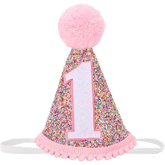 Rainbow Cone Birthday Hat, Glitter Birthday Hat, Perfect Birthday Party Decoration for Boys and Girls