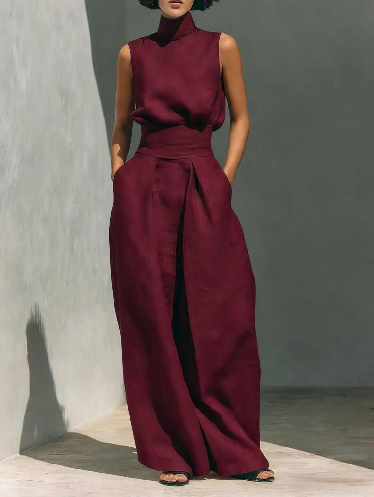 Set Casual Donna Cotone Lino Senza Maniche Pantaloni Lunghi Europeo & Americano Primavera/Estate 2026