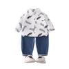 Boys' Cartoon Print Long Sleeve Top & Elastic Jeans Two-Piece Set