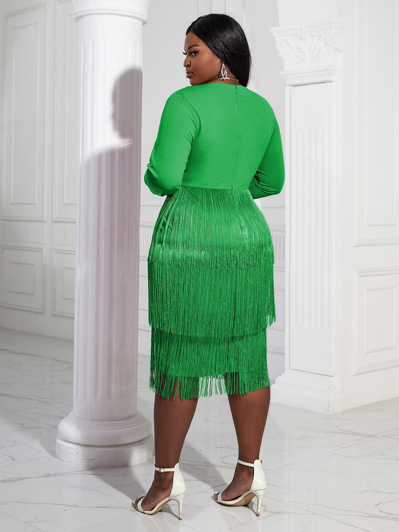 AOMEI зеленые платья с бахромой — фото 5