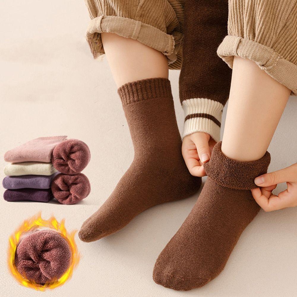 5Pairs Short Tube Kids Thicken Socks Warm Children's Winter Socks Girls Floor Plush Socks  Children