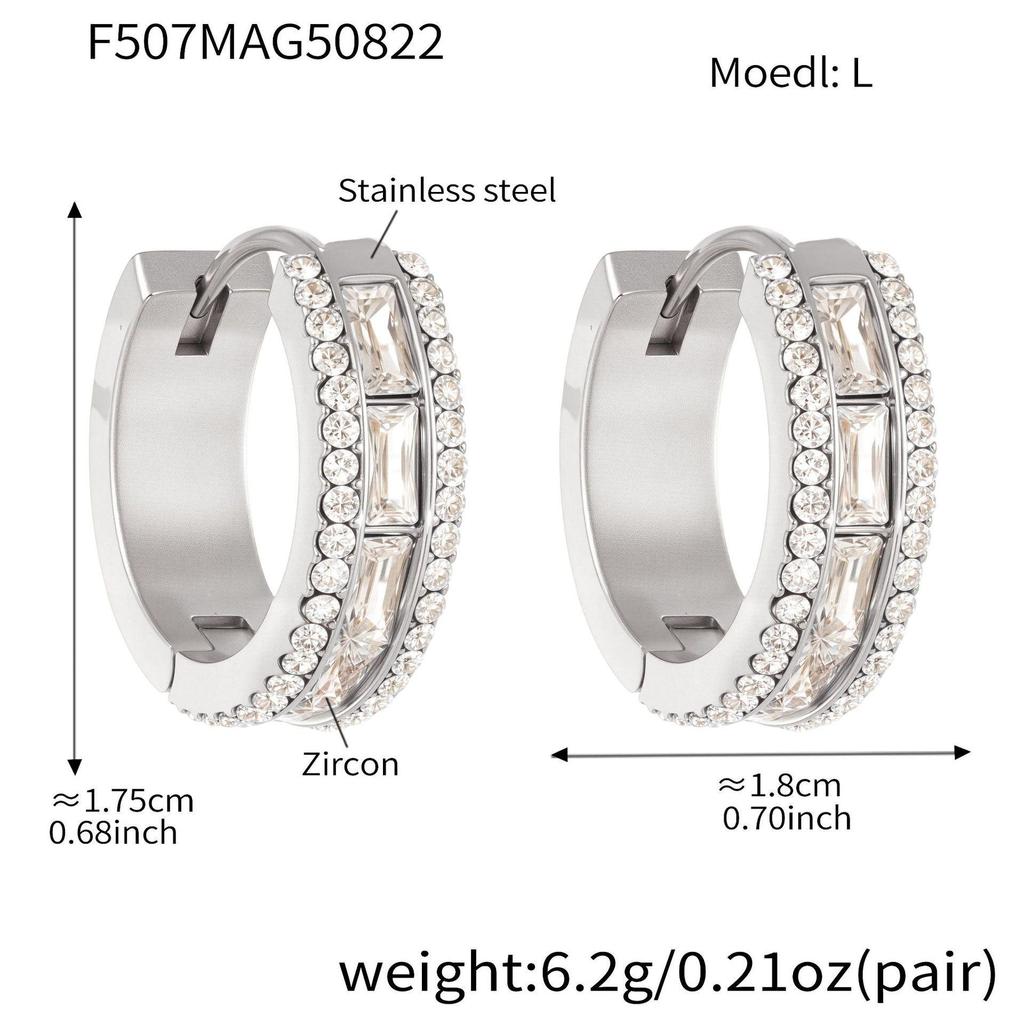 Oumaka Minimalist Zircon Earrings: Double-Sided Stainless Steel, 18K Gold-Plated