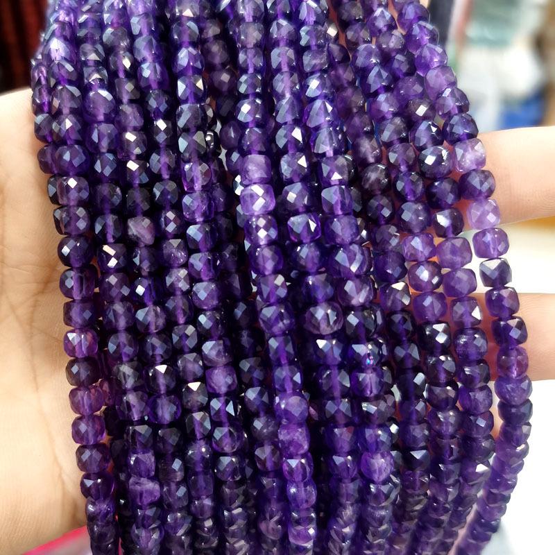 4x4mm Natural Stone Faceted Square Beads: Amethyst, Tourmaline, Garnet Jewelry Accessories