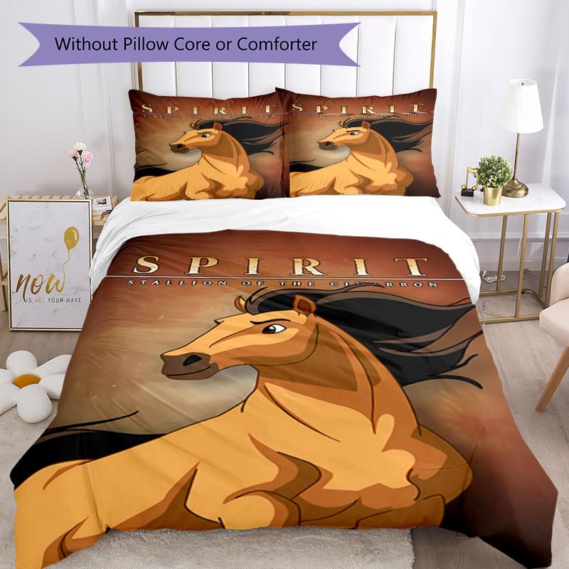 3pcs Spirit Stallion of the Cimarron Pattern Bedding Set Duvet Cover Set Includes Duvet Cover &pillowcases, Perfect All Season Bedroom Decoration & Gi