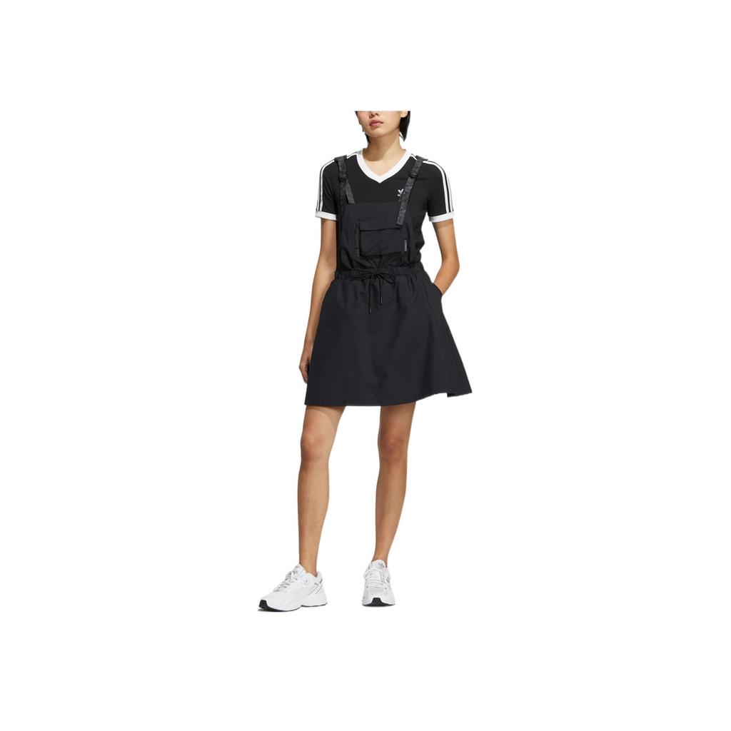 Adidas Originals Trefoil Solid Color Suspender Sports Dress Women Dress Black HS9495