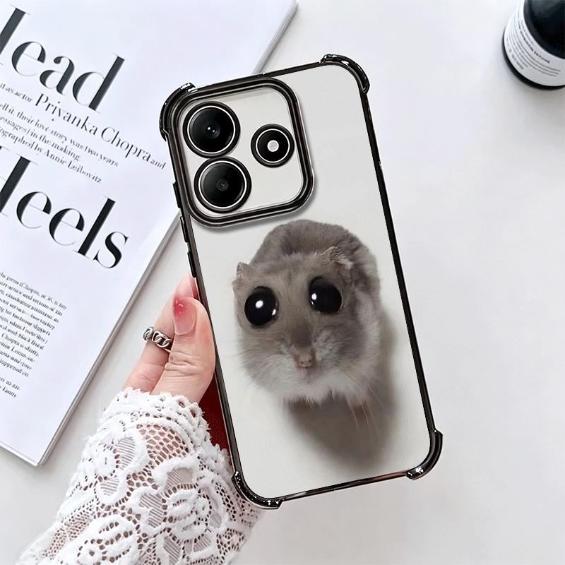 Funny Sad Hamster Meme Plating Phone Case For Xiaomi Redmi Note 14 15 Pro Plus 13 12 11 11S 11T 10 9S 9 5G Anti-Fall Airabag Cov