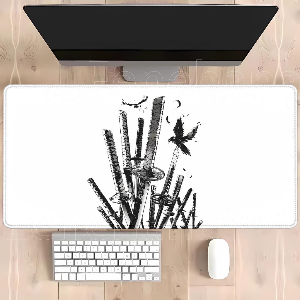 Japanese Katana Samurai Mouse Pad Large Computer Office Game Xxl Rubber Antislip Gaming Keyboard Mousepad Hd Printing Desk Mat