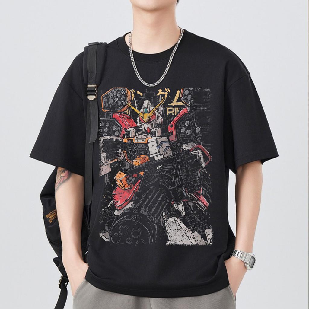 Japanese Anime Mobile Suit RX Gundam Summer Short Sleeve Cotton Print Tshirts Unisex Women Harajuku Yk Streetwear Tee Tops