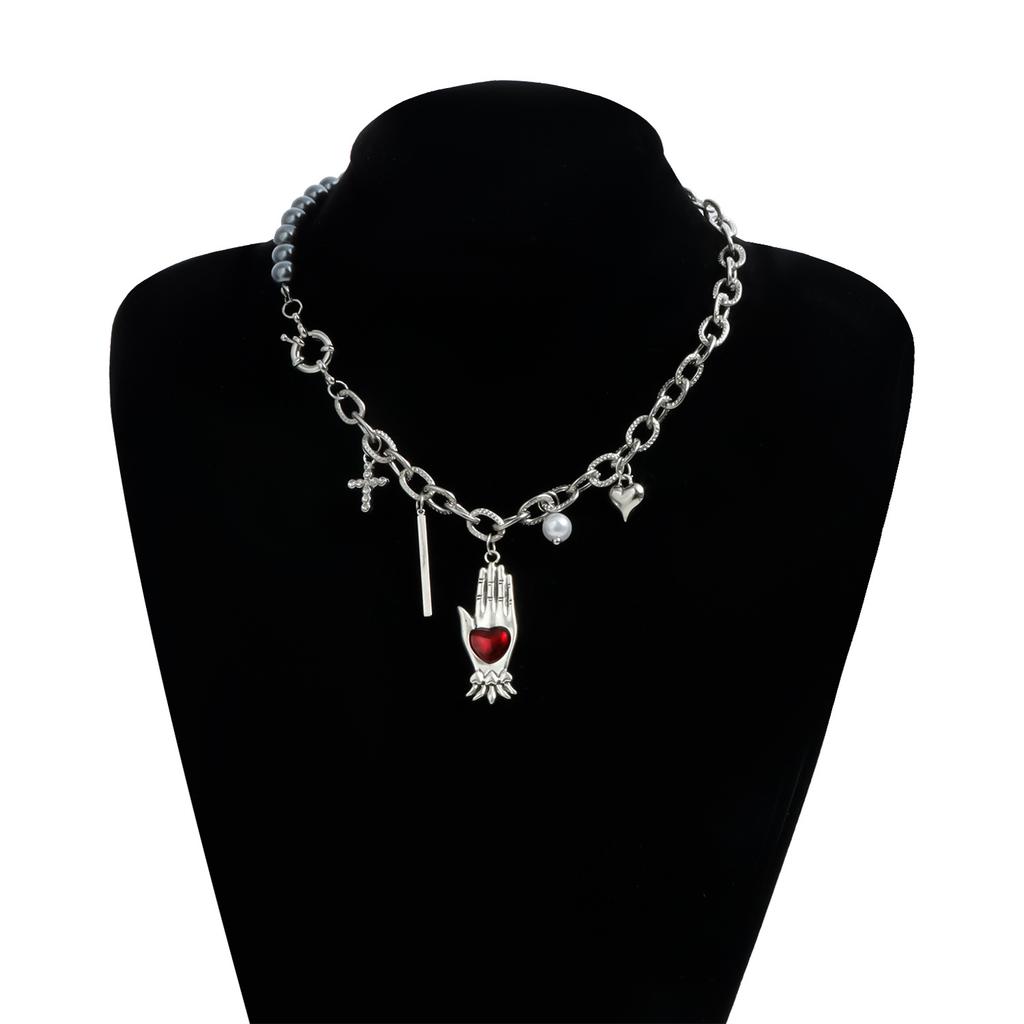 Palm Heart Pendant Necklace Women's Hip-hop Punk Style Accessories