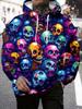 3D Gedrucktes Totenkopfmuster Herbst Herren Kapuzenpullover Sweatshirts Kordelzug Sportbekleidung Langärmelige Oberteile Street Grafik Herrenbekleidung