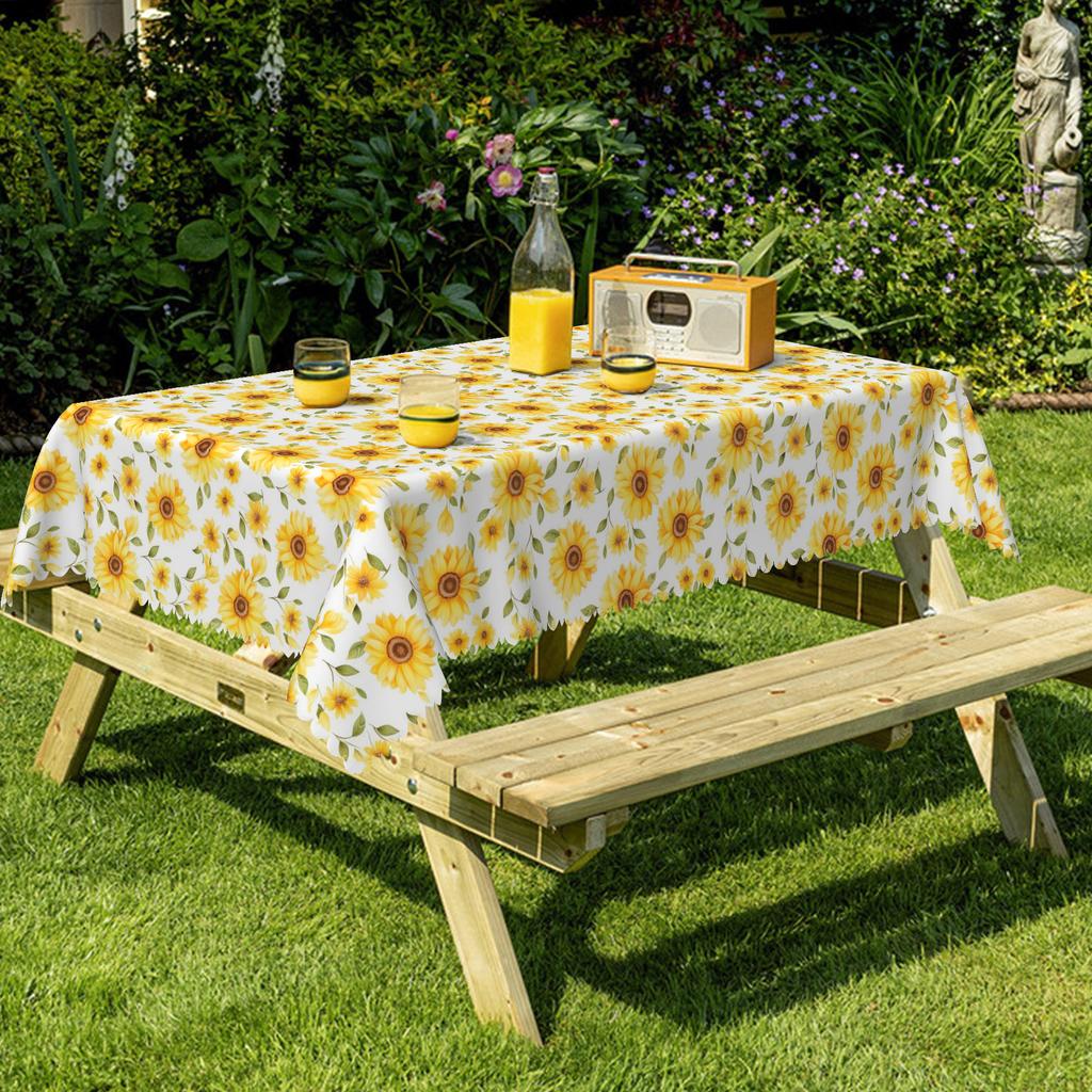 Sunflower Floral Tablecloth Plant Print Waterproof Oilproof Wedding Birthday Party Home Restaurant Dining Table Decor Repeatable