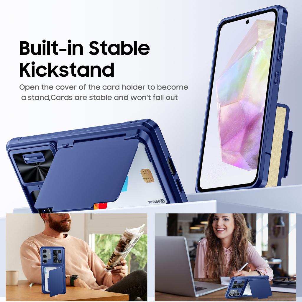 RFID-Portemonnaie-Handyhülle mit Kartenhalter, Kameralinsenschutz und Ständer für Samsung Galaxy A35 - Blau